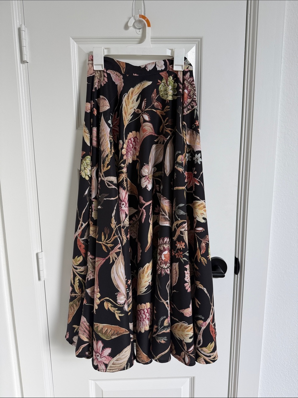 H&M Black Maxi Skirt with Pink, Cream and Green Floral Print